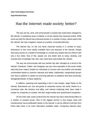 Has the Internet Made Society Better: An Argumentative Essay